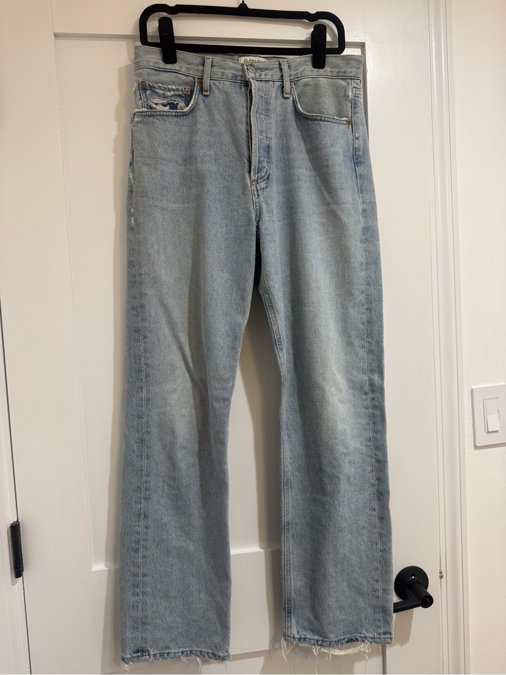 Agolde Light Blue Mid / High Rise Straight Leg Jeans - Picture 3 of 4
